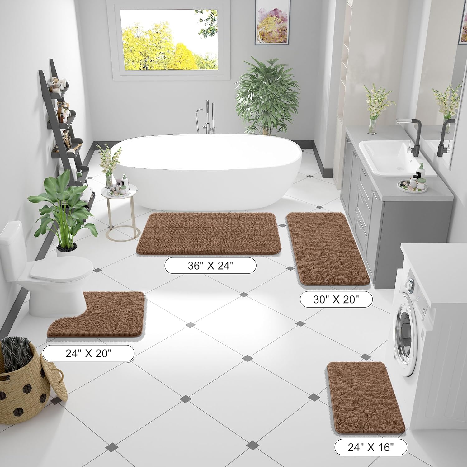 OLANLY Bathroom Runner Rugs - Extra Soft Chenille Bath Mats | 70x24 Mocha, Quick Dry & Machine Washable