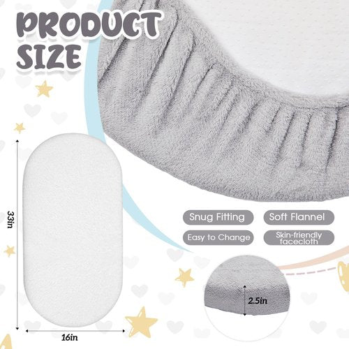 Fanfanwin 2 Pack Flannel Baby Bassinet Sheets 33 x 16 Inches Gray and White Soft Christmas Flannel Crib Sheets, Fit for Oval Bassinet Cover