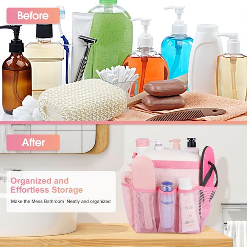 Attmu Mesh Shower Caddy Portable for College Dorm Room Essentials with 8 Pockets, Hanging Shower Caddy Dorm Basket, Quick Dry Bag for Bathroom