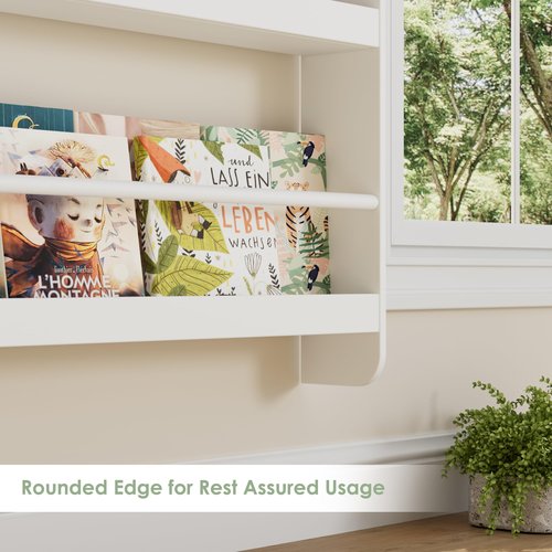 FOTOSOK 2 Pcs Kids Bookshelf, Set of 2 Wall Mount 4-Tier Book Shelf Organizer for Toys and Books, Toy Storage Bookshelf for Kids in Bedroom Living Room, White