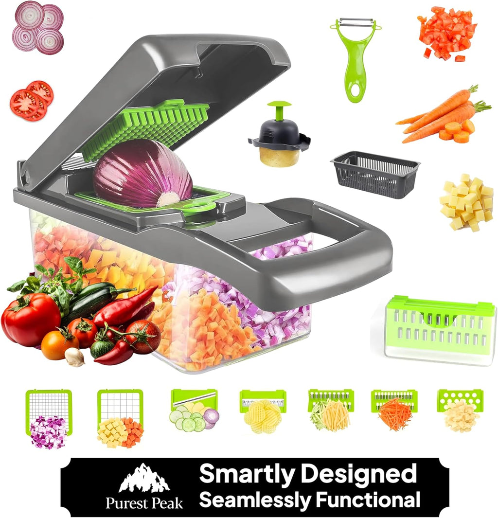 Pro-Series 16-in-1 Vegetable Chopper | Multi-Blade Food Cutter with Container & Mandoline Slicer