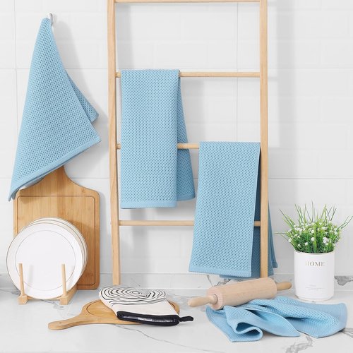 Homaxy Kitchen Dish Towels - Ultra Soft 100% Cotton Waffle Weave | Quick Drying, 13 x 28 Inches, 8-Pack, Sky Blue