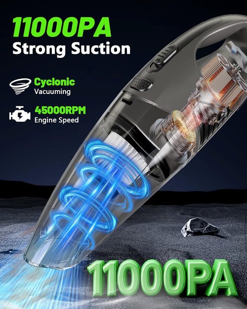 **Skiennix Handheld Cordless Vacuum - 11KPA Strong Suction, 25 Mins Runtime, Lightweight & Rechargeable for Home/Car/Office**
