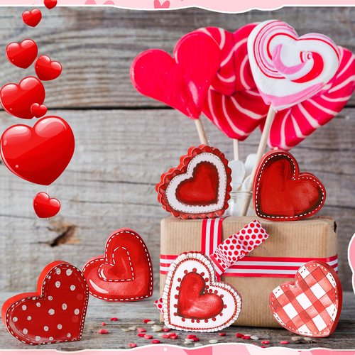 Cinnvoice 6 Pack Valentine's Day Wood Heart Sign Heart Tiered Tray Decor Wooden Valentines Decorations Red Pink Blocks for Table Weeding Anniversary Party(Classic)
