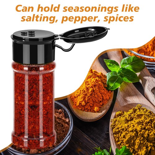 Amyhill 100 Pcs Plastic Spice Bottles Spice Jars with Black Cap Seasoning Jars Shaker 2 Oz/ 60ml Clear Bottle Containers with Shaker Lids for Storing Herbs and Seasoning Powders