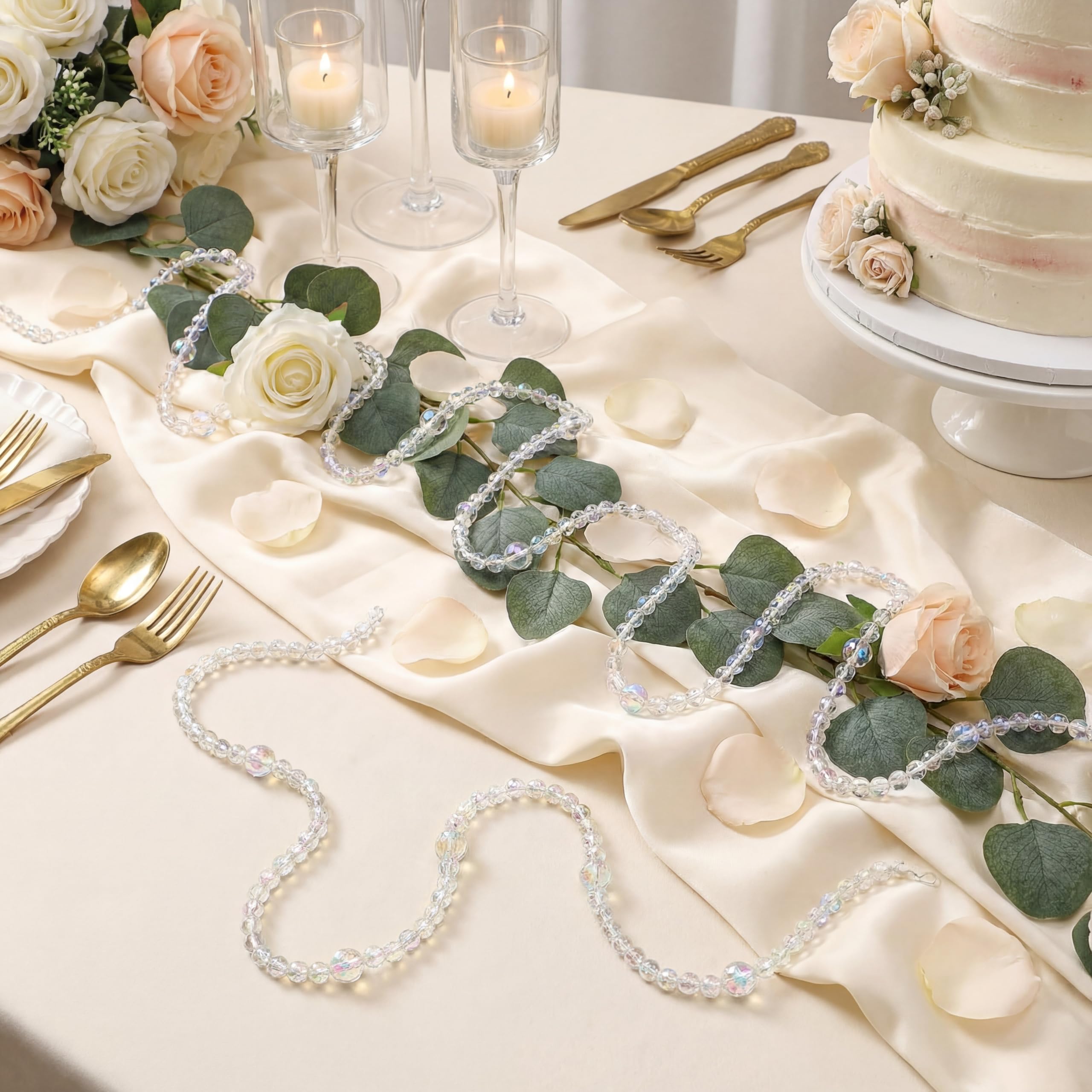 Yalikop 11.8 ft Crystal Bead Garland for Wedding Iridescent Crystal Garland Strands Clear Glass Beads Bridal Decor Glass Strands for Wedding Mantel Fireplace Windows DIY Craft(Transparent AB Color)