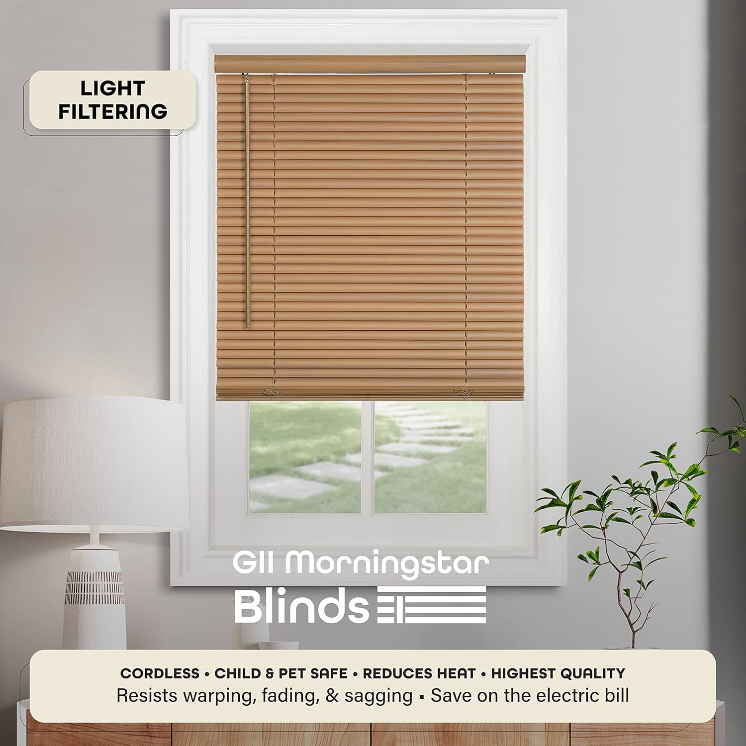 Achim Home Decor Cordless Mini Blinds - Light Filtering, 24" W x 72" L, Woodtone Finish