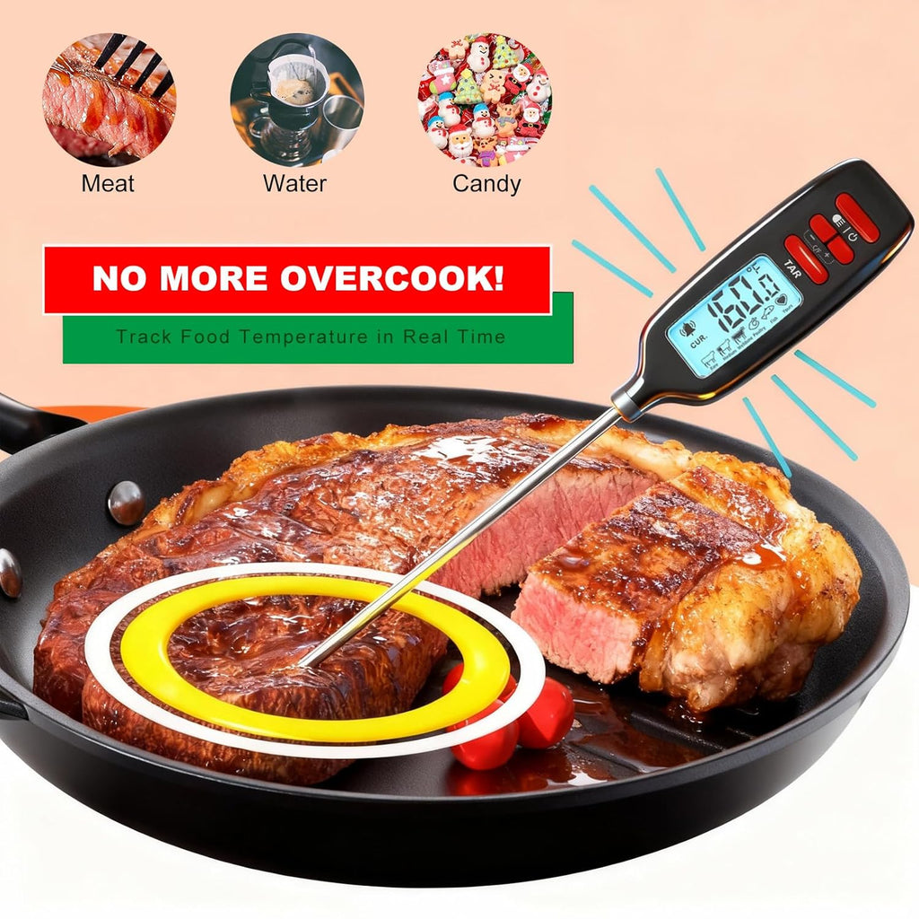 Antonki Digital Meat Thermometer - Smart Instant Read with Long Probe for Cooking & BBQ | Backlit Display