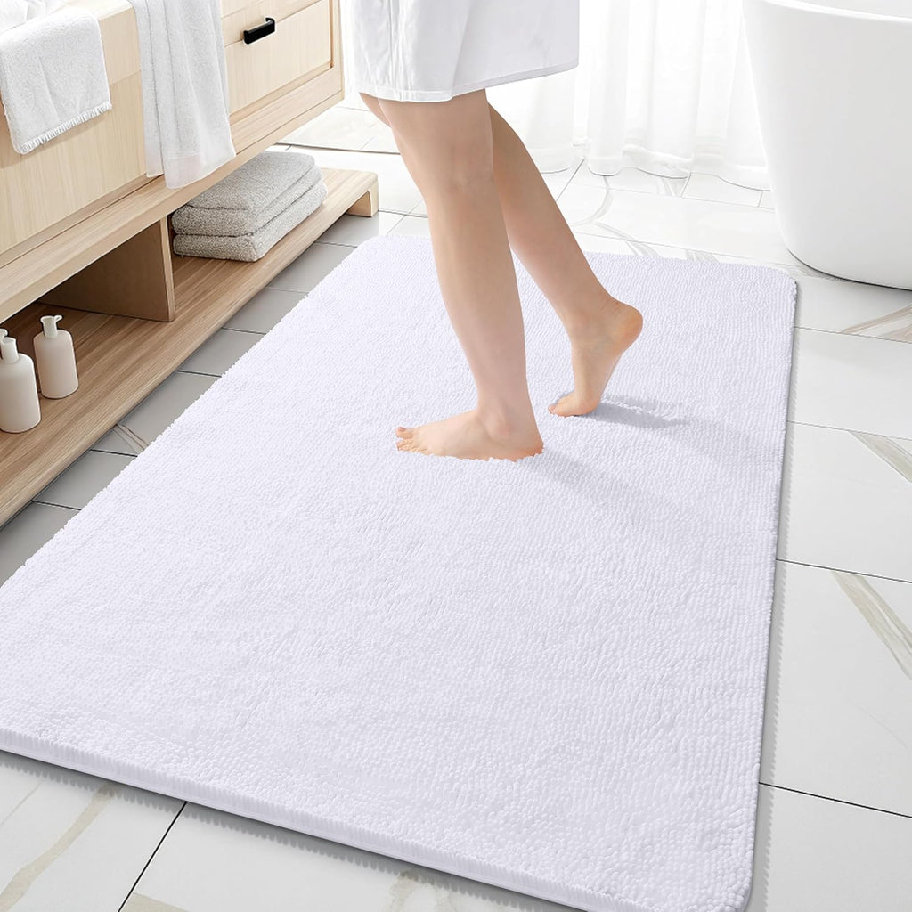 OLANLY Bathroom Rugs - Extra Soft Chenille Bath Mats | Quick Dry, Machine Washable, 59x35, White