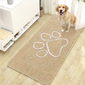 OLANLY Dog Door Mat - Absorbent Non-Slip Mud Mat for Muddy Paws | 47x24 Paw Print Design, Quick Dry Beige