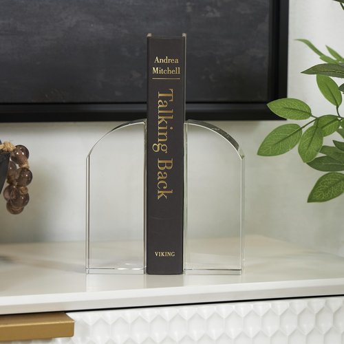 Deco 79 Crystal Geometric Decorative Bookends Arched Non Skid Bookends, Set of 2 Office Bookends2 W, 6" H, Clear
