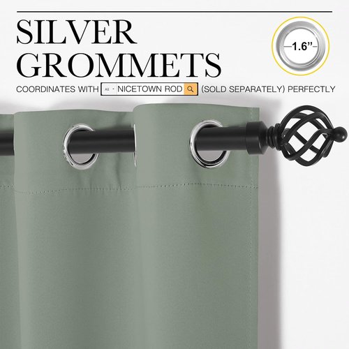 NICETOWN Greyish Green Room Darkening Curtains - Thermal Insulated Grommet Drapes (Set of 2, 42" x 48")