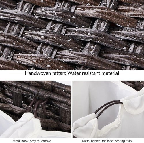 Handwoven Rattan Laundry Hamper by [Brand Name] - 132L Capacity with 3 Removable Liner Bags & Lid | Brown