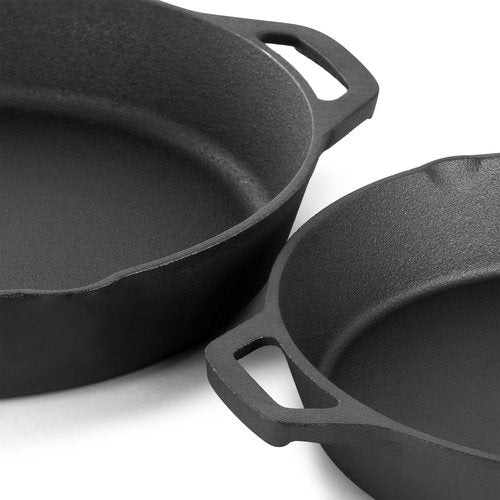 MegaChef 13 Piece Pre-Seasoned Cast Iron Skillet Set with Temperd Glass Lids and Silicone Holders