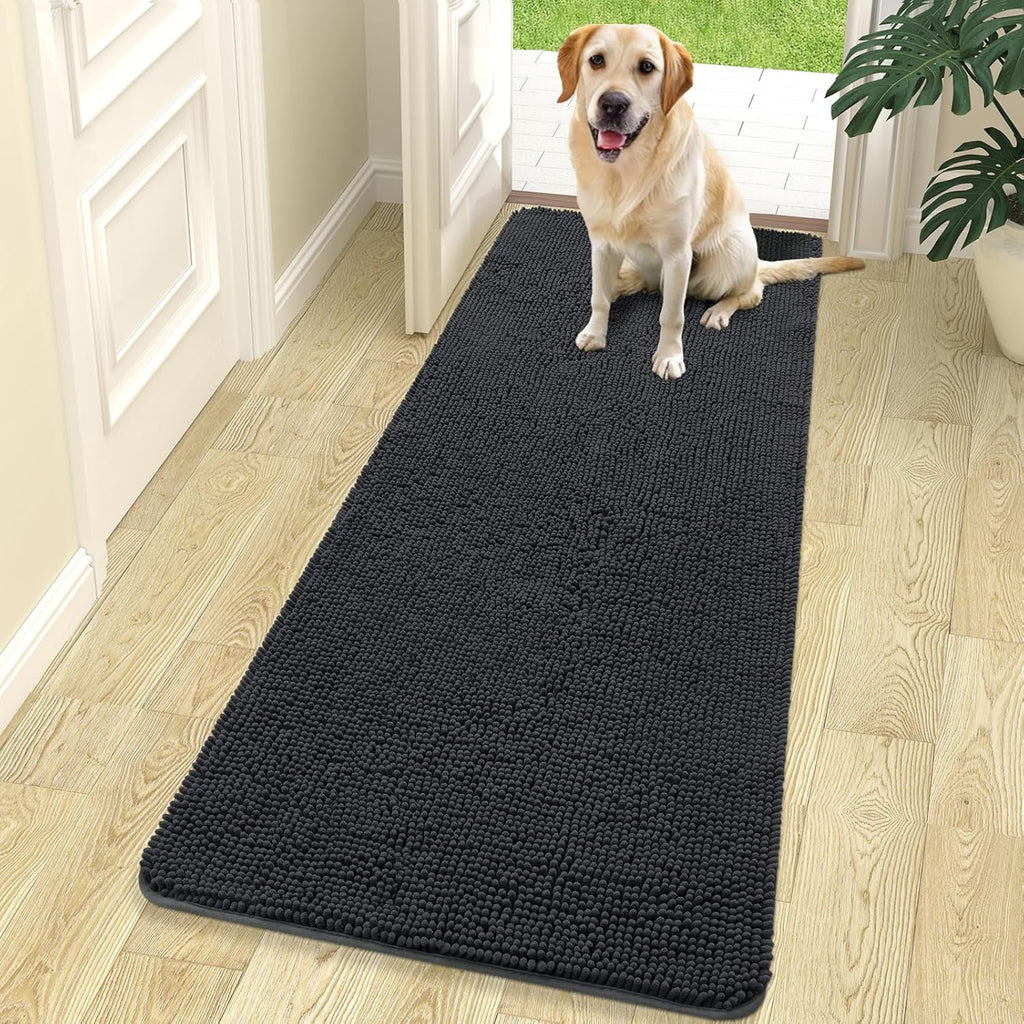 OLANLY Dog Door Mat - Absorbent Non-Slip Mud Mat for Indoor Use | Quick Dry Chenille, 70x24, Dark Grey