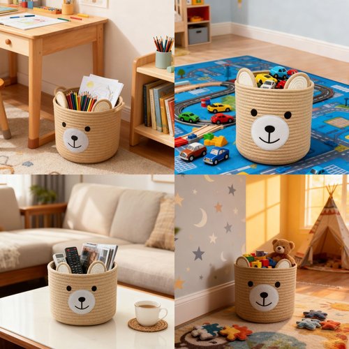 Saiiwnn Bear Basket for Nursery, Baby Shower Basket, Baby Baskets for Storage, Laundry Hamper, Storage Baskets for Children Kids Toy Plant Gift Indoor Corner 10" D x 8" H (Light Khaki)