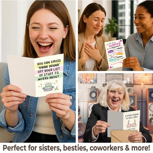 FALIMITLESS Funny Birthday cards for Women (12 Pack) – Hilarious Greeting Card Set with Envelopes & Stickers – Sarcastic, Relatable Humor for Best Friends, Sisters, Coworkers