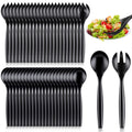 Mwellewm 48 Pcs Serving Spoons 10'' Large Plastic Serving Utensils Set Slotted Disposable Serving Forks Heavy Duty Black Party Supplies for Buffet Restaurant Dinner Salad Noodles Soup