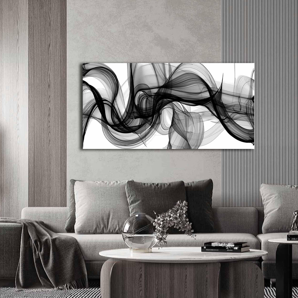 ENTANUB Abstract Wall Art for Bedroom, Black and White Canvas Wall Decor for Living Room, Smoke Picture Print, Size 40 x 20 Inches