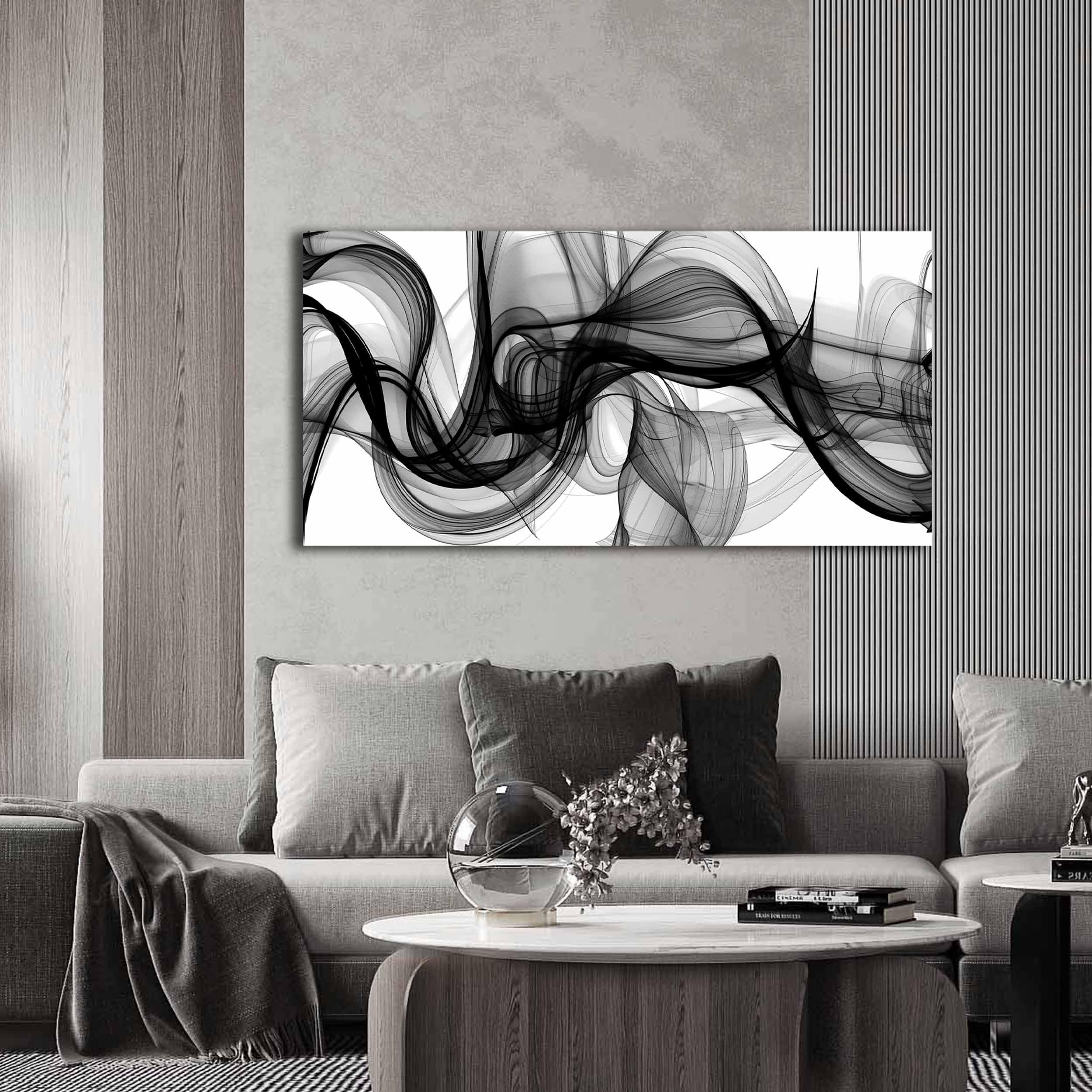 ENTANUB Abstract Wall Art for Bedroom, Black and White Canvas Wall Decor for Living Room, Smoke Picture Print, Size 40 x 20 Inches