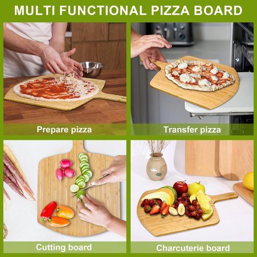 TUOCON Pizza Peel 12 inch 2 pack Bamboo Wood Pizza Paddle Pizza Peels Pizza Server for Ooni Oven Accessory Pizza Spatula Baking Homemade Cheese Bread Turner Pizza Pre board Pizza Tools Gift