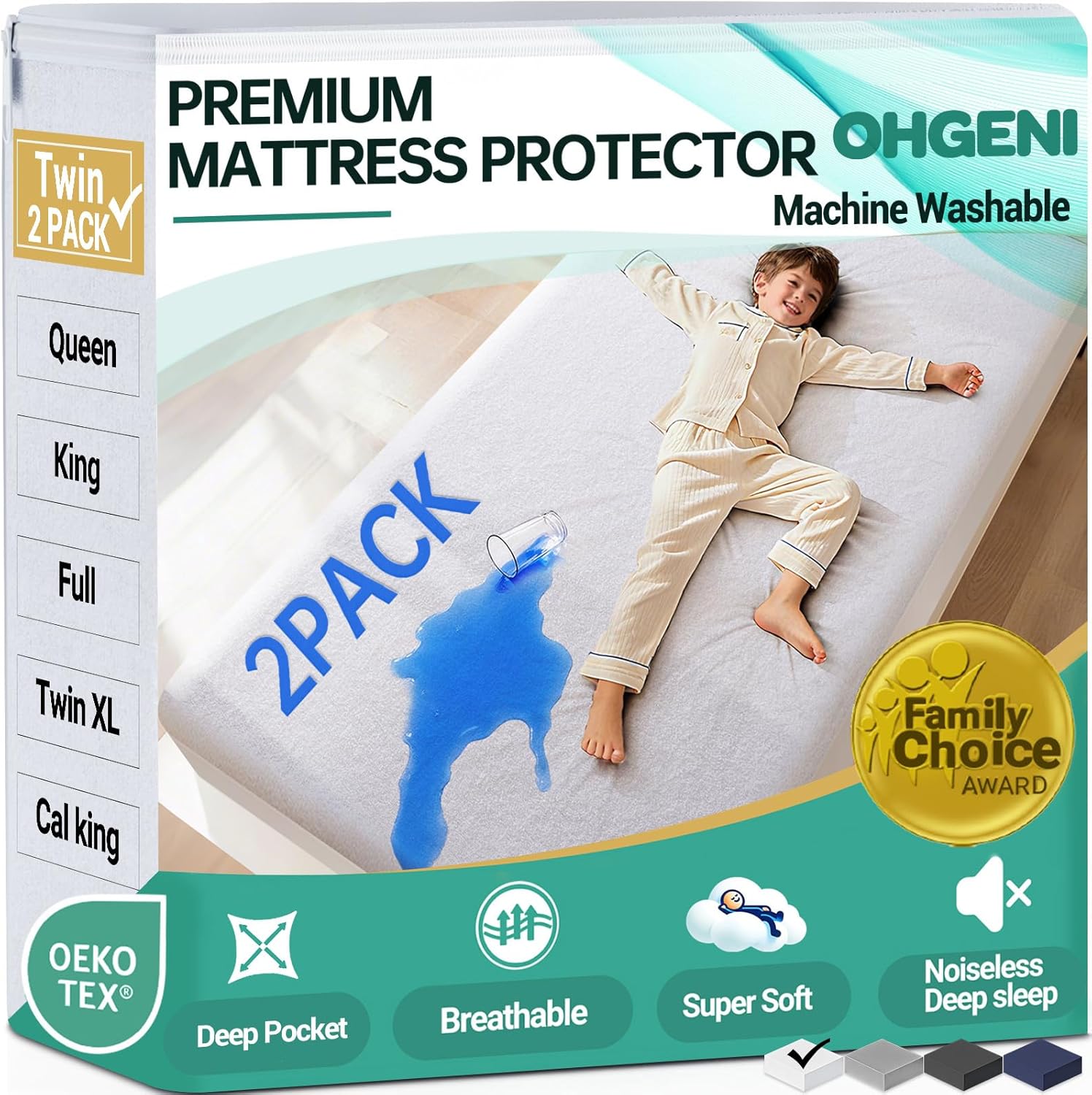 OhGeni Waterproof Mattress Protector - Twin Size Fitted Sheet, Deep Pocket, Hypoallergenic & Washable