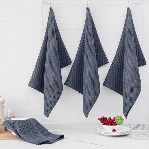 Homaxy 100% Cotton Oversized Waffle Weave Dish Towels - Ultra Soft & Absorbent, 3-Pack, Dark Grey, 20 x 28 Inches