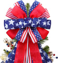 Patriotic 4th of July Tree Topper Bow by [Brand Name] - Large 52x13 Inch Pre-Tied Ribbon for Wreaths & Decor | Red, Blue, White