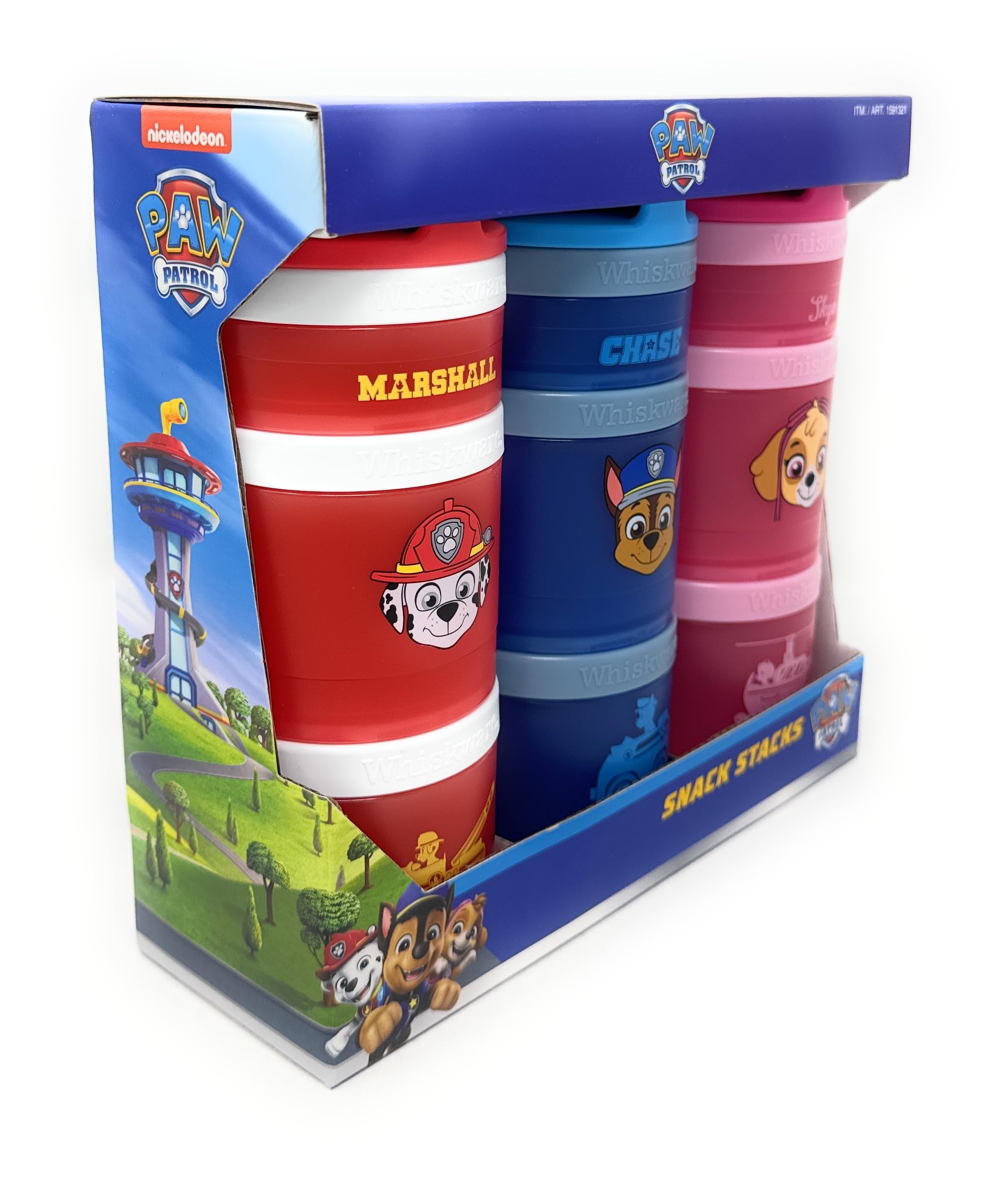 Whiskware Stackable Snack Containers for Kids and Toddlers, 3 partable snacking made easy for School and Travel, nickelodeon paw patrol