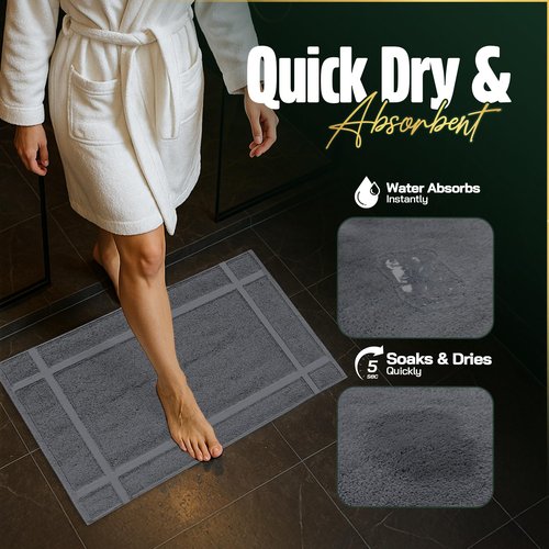 Pearl Linens 100% Ring Spun Cotton Bath Mat (Pack of 6) 18 x 25 Inch, Washable, Soft & Absorbent Terry Bathroom Floor Mat – Not Bathroom Rugs – Quick-Dry After Shower Bath Mat, 687 GSM, Grey