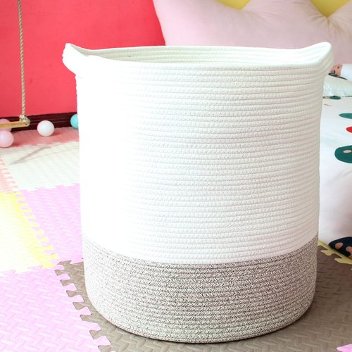 Casaphoria Extra Large Woven Cotton Rope Storage Basket for Organizing,Tall Round Woven Baskets for Clothes Blanket Pillows Towels,Big Capacity Laundry Hamper for Bathroom LivingRoom Bedroom