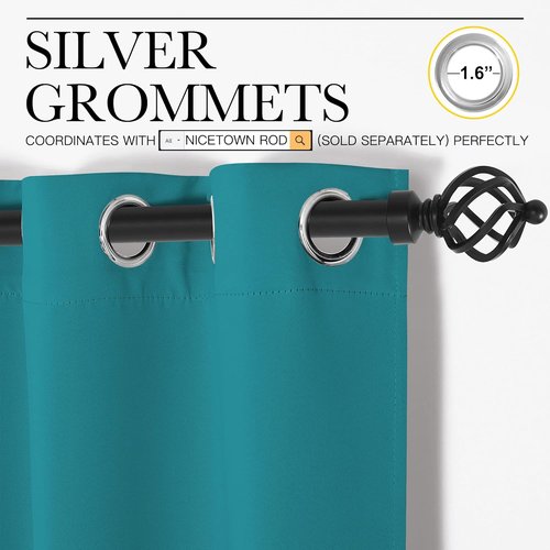 NICETOWN Blackout Curtains - Thermal Insulated Room Darkening Panels for Kids' Bedroom | Peacock Teal, 68" Length (2 Pieces)