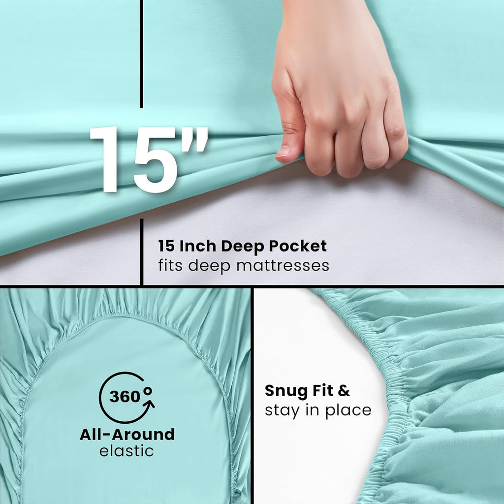 Utopia Bedding Full Fitted Sheet - Soft Microfiber - Deep Pocket - Spa Blue - Fade Resistant & Easy Care