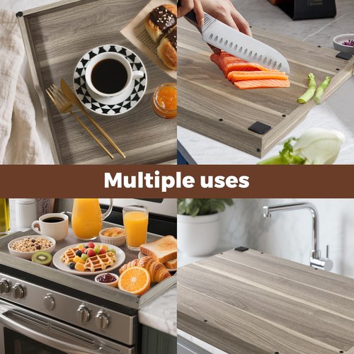 Kosydown Basic Stove Top Covers for Gas Burners and Electric Stove, 30"L x 22"W x 2.4" Gas Stove Cover, Wooden Cutting Boards/Sink Cover for Kitchen, Tray for Kitchen Counter Space (Grey)