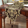 Embroidered Dark Brown Table Runners 120" Boho Thick Chenille Gold Floral Pattern for Party Decor