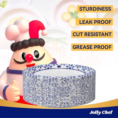 JOLLY CHEF 7 inch Disposable Paper Plates 150 Count, Soak Proof, Cut Proof, Heavy Duty Paper Plates for Everyday Use