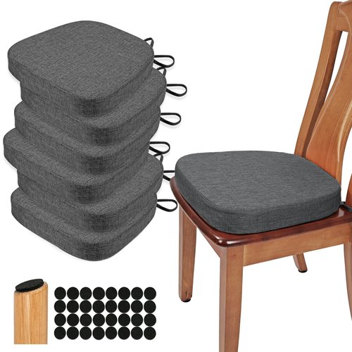 BUYUE Thickened 2.5" Dining Chair Cushions Set of 6, U-Shape High Density Foam Comfortable Chair Pads for Kitchen, Slip Resistant Indoor Seat Cushions (6 PCS, Dark Gray)