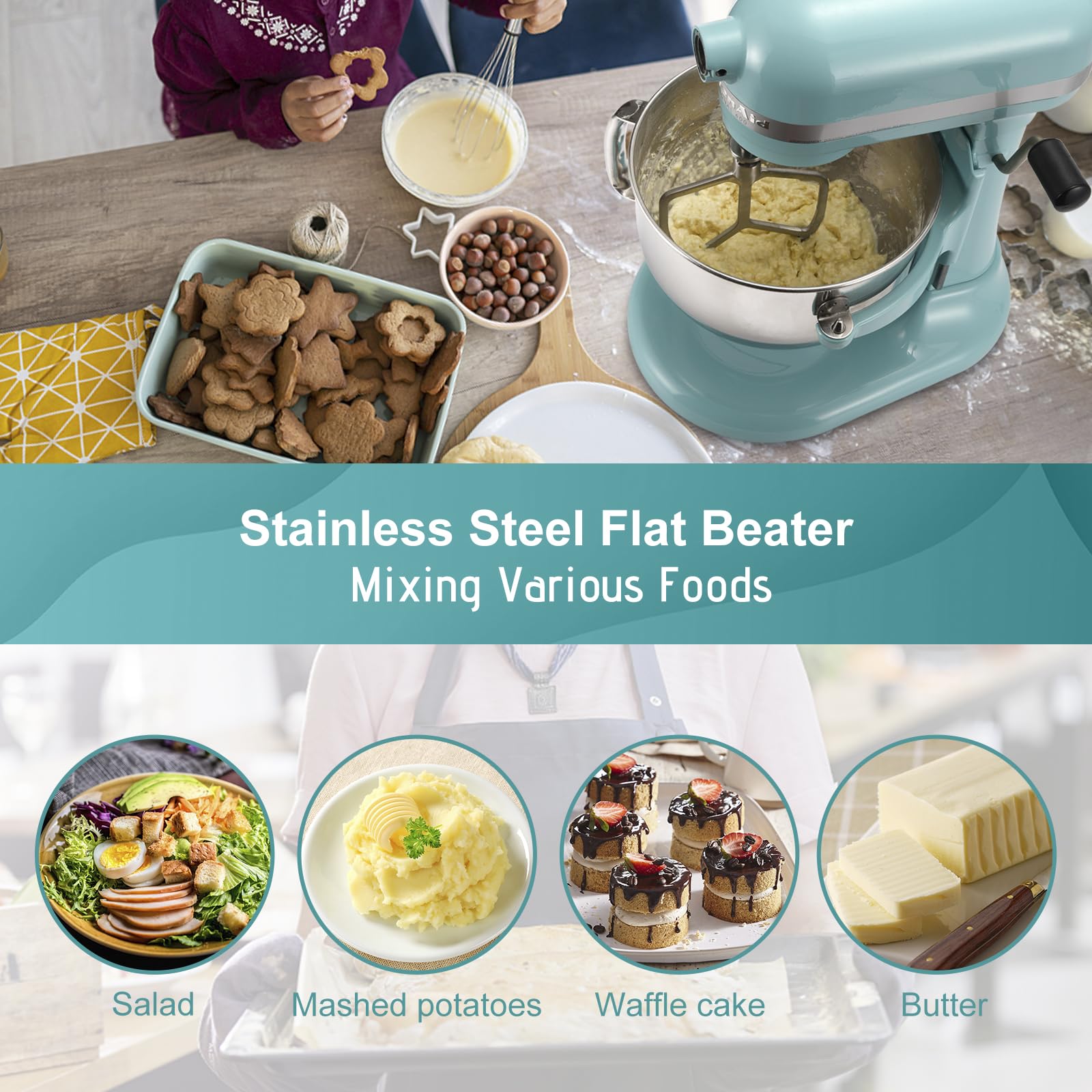Flat Beater Compatible with KitchenAid 5-6 Quart Bowl-Lift Stand Mixer, airkitrep Polished Stainless Steel Paddle Attachment Replacement for Kitchen Aid Stand Mixers, Heavy Duty and Dishwasher Safe