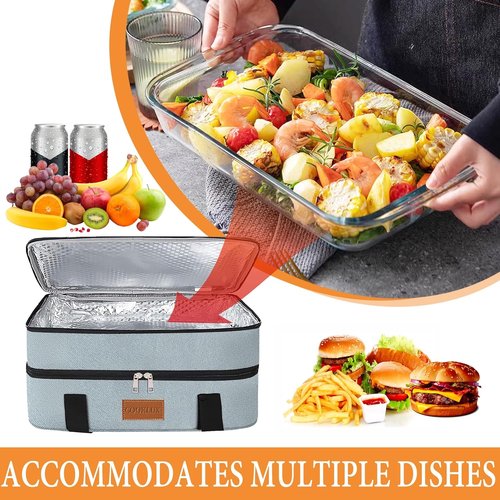 Double Decker Casserole Carrier by [Brand Name] - Insulated Food Warmer Bag for Potlucks | Fits 9"x13" Baking Dish, Leak-Proof, Durable Nylon, Grey