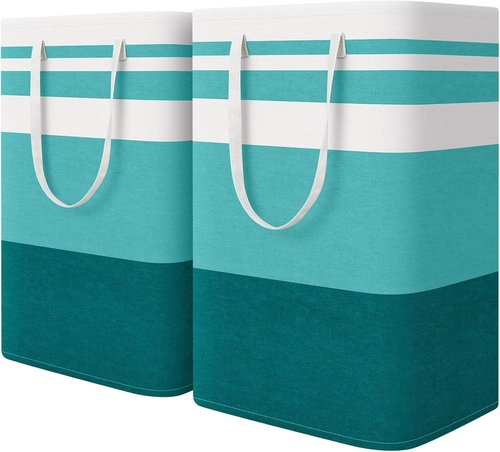 HomeHacks Large Waterproof Laundry Basket - Collapsible Freestanding Hamper with Extended Handles | 75L Green