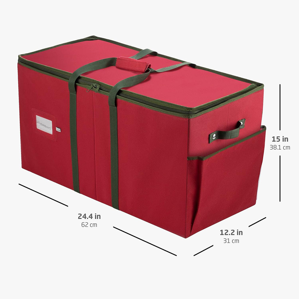 ZOBER Large Christmas Ornament Storage Box - Holds 80 3" Ornaments with Dividers | Durable Red Container for Figurines and Accessories