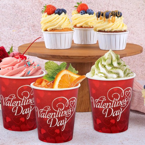 CCINEE 50 PCS Valentine's Party Supplies - Red Heart Love 9 oz Disposable Paper Cups for Valentine's Day Party Supplies