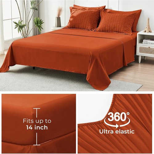 HYMOKEGE California King Comforter Set - Luxurious Burnt Orange Seersucker, 7-Piece All-Season Bedding Set