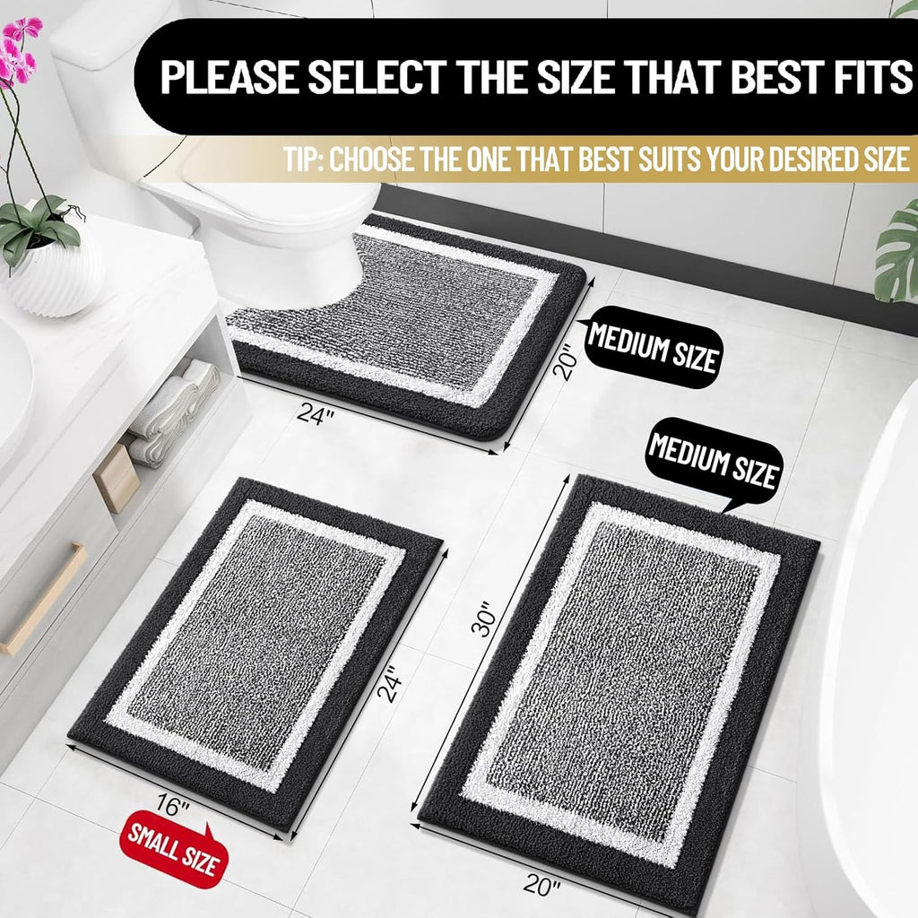 OLANLY Microfiber Bath Rugs - Extra Soft & Absorbent Non-Slip Mats | 24x16 Black, Machine Washable