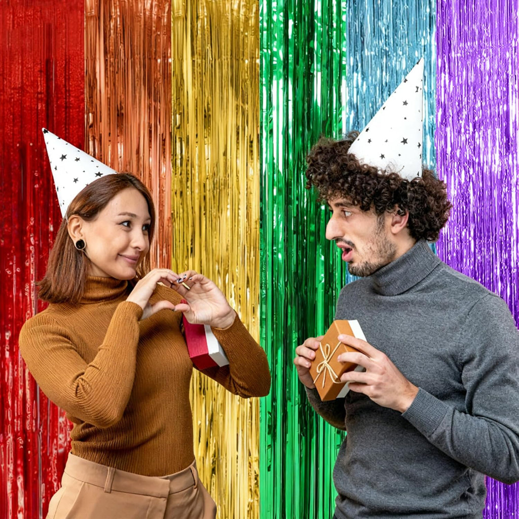 Skiennix Rainbow Backdrop - Colorful Tinsel Curtain Party Streamer for Birthdays & Events | 5 Pack