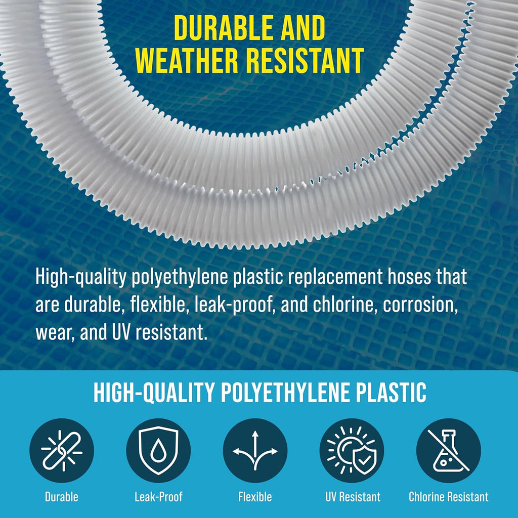 U.S. Pool Supply Above Ground Pool Hose Replacement - 1.25" Diameter x 59" Long, Pack of 3 | Premium White Filter Pump Hoses with 6 Metal Clamps for Intex Pumps
