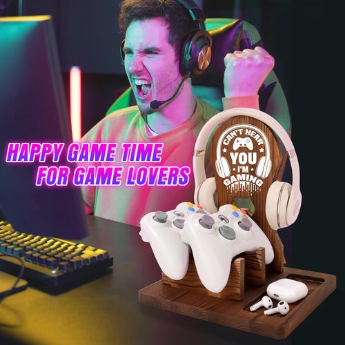 JSENGIFT Gamer Gifts for Men Teen Boy, Gamer Accessories Stuff, Gaming Gifts for Son Boyfriend Husband Wooden Headphone Stand