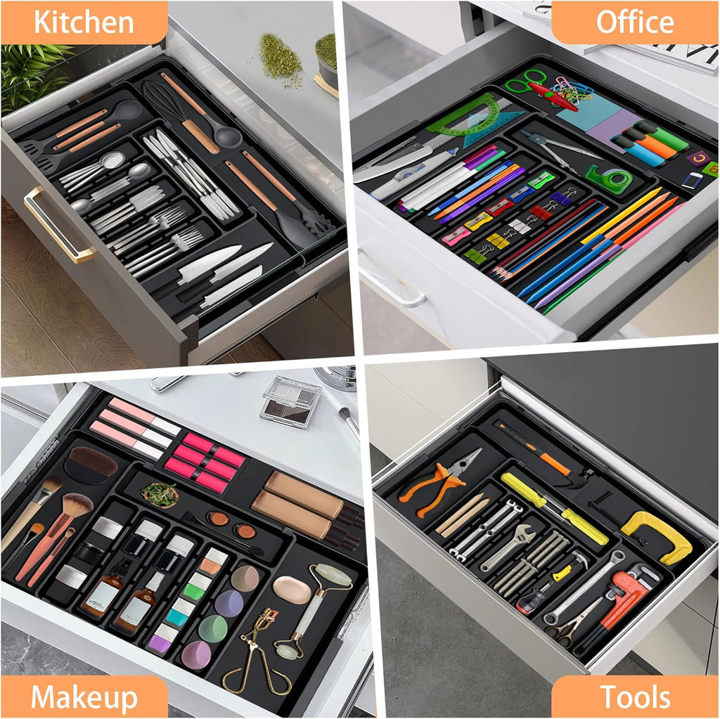 Spaclear Expandable Silverware Organizer - Adjustable BPA-Free Cutlery Tray for Kitchen | Black, 6-9 Slots