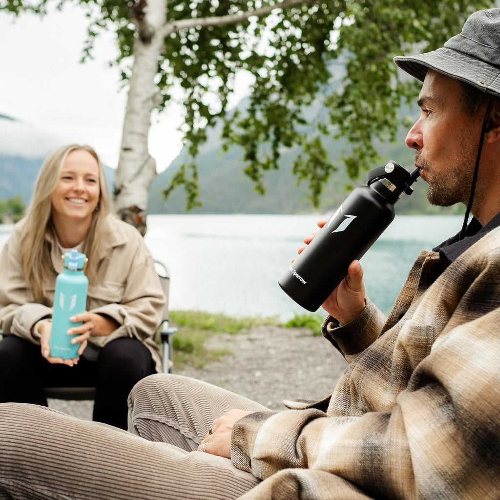 Super Sparrow Insulated Water Bottle - BPA Free, Leak Proof | Ergonomic FlipFlow Flask in 17 Oz, 25 Oz, 34 Oz