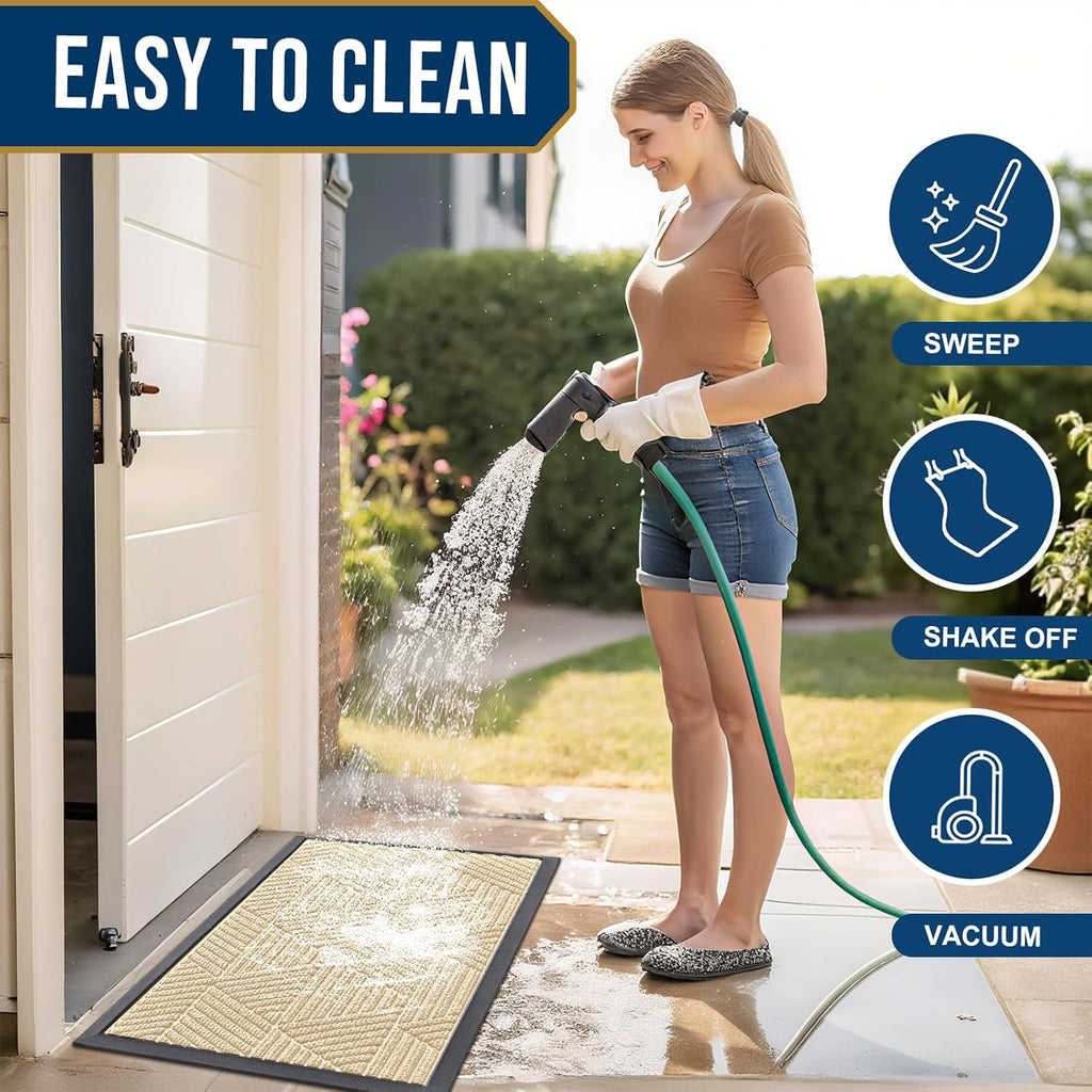 Smiry Heavy-Duty Natural Rubber Front Door Mat - Traps Dirt & Moisture | Irregular Triangle (29.5x17, Beige)